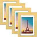 4x6 Picture Frame Set of 4, High Definition Real Glass, Display Pictures 3.5x5 with Mat or 4x6 Without Mat, Gallery Wall Hanging or Tabletop Photo Frames, Gold