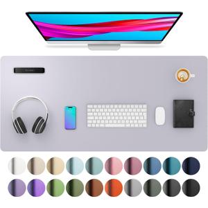 Aothia Large PU Leather Desk Pad Protector - Non-Slip Mouse Pad & Writing Mat for Office/Home, Waterproof, Easy to Clean (36" x 17", Smoky Lavender)
