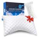 Cooling Side Sleeper Pillow for Neck and Shoulder Pain, Luxury Shredded Memory Foam Curved Bed Pillows for Sleeping Set of 1- Adjustable Queen Size- Washable Cover Crescent White