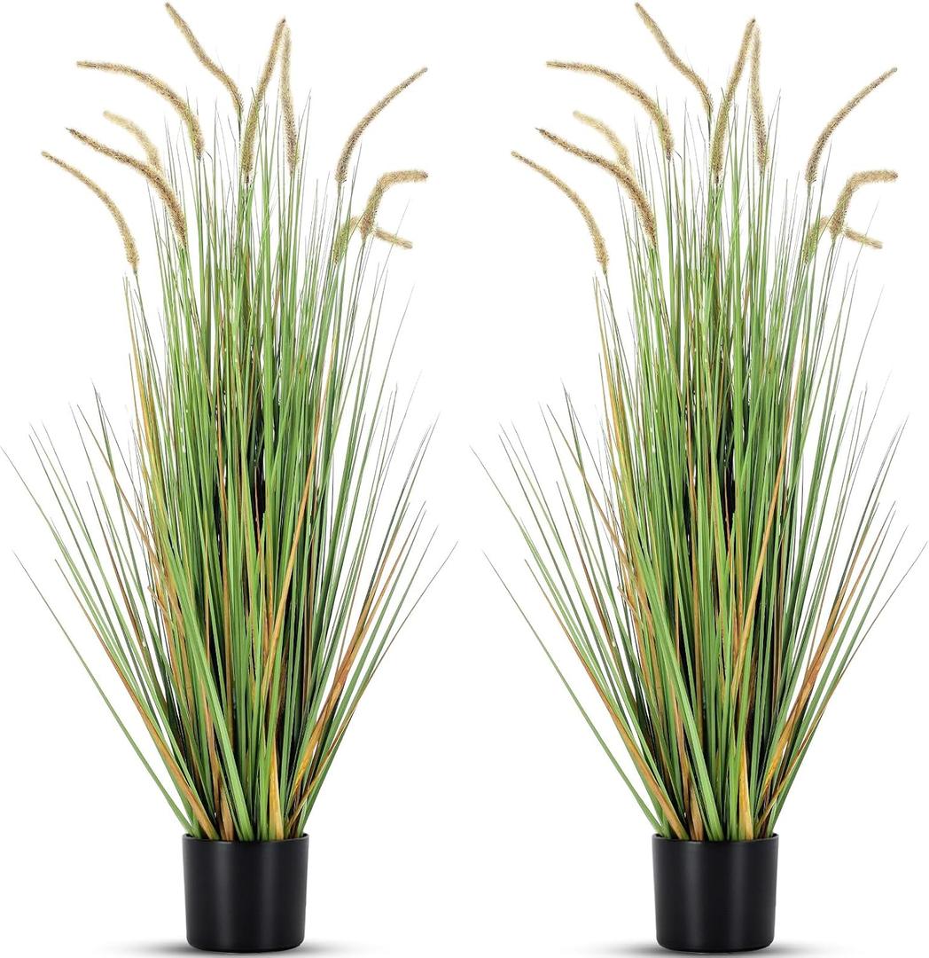 Jexine 2 Pieces Faux Plants Outdoor 4 ft Tall Artificial Grass Plant Potted Artificial Setaria Grass Faux Greenery Floor Plants for Housewarming Gift House Garden Lobby Outdoor (Green)
