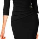 VFSHOW Womens Elegant Ruched Pleated Work Business Office Cocktail Party Bodycon Pencil Sheath Dress (X-Large, Black)