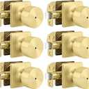 Goldenwarm Gold Door Knobs Interior, Privacy Bedroom Door Knob with Lock, Keyless Heavy Duty Stainless Steel Bathroom Door Handles, Brushed Gold Interior Locking Door Knobs 6 Pack for Home Office