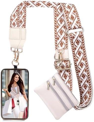 XANGNIER Clip and Go Strap for Phone with Wallet Crossbody, Phone Strap with Zippered Wallet, Adjustable Anti Theft Cellphone Lanyard for Women, Cellphone Chain Accessories,Multicolor 2