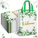 Sweetude 50 Pcs 12 x 9 x 4 Inches Welcome Bags Gift for Wedding Guests Bulk, Reusable Non Woven Eucalyptus Green Welcome Tote Bags with Handles for Engagement Bridal Shower Birthday Party