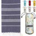 BAY LAUREL Turkish Beach Towel with Travel Bag 39 x 71 Quick Dry Sand Free Lightweight Large Oversized Towels Light