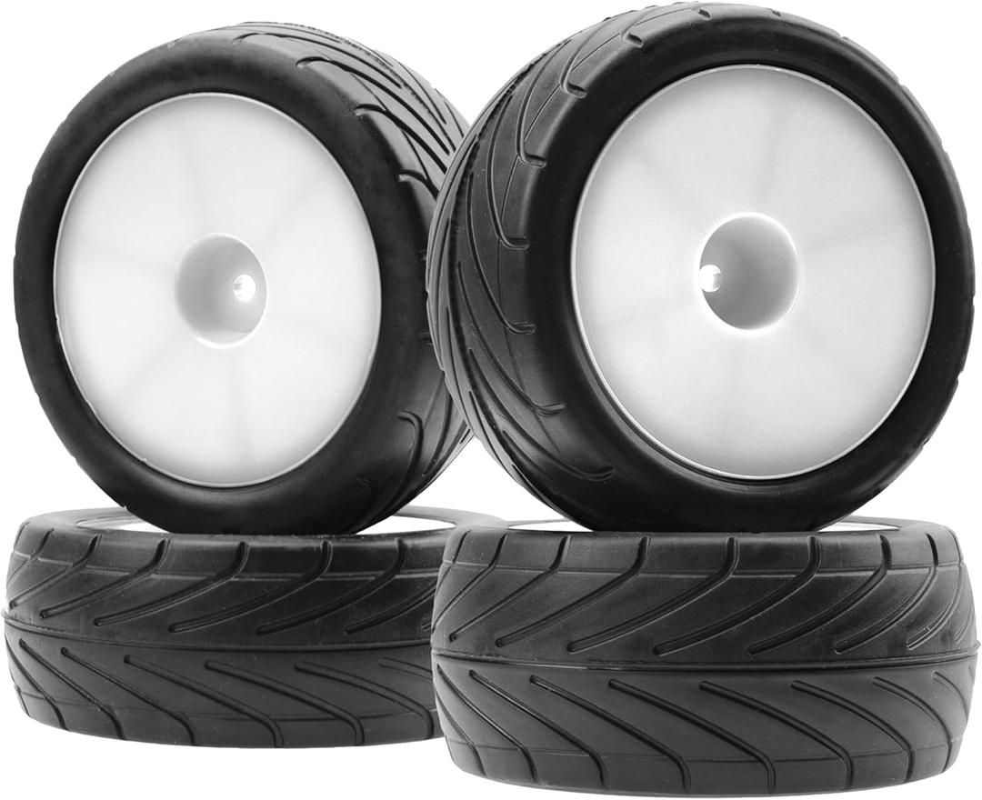 4Pack ShareGoo RC 85mm/3.34" Rubber Tires Front Rear Tyres 12mm Hex Wheel Compatible with Redcat HPI HSP Kyosho 1/10 RC Off-Road Car Buggy (White)