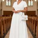 Runwind Women’s Plus Size Maxi Dress Short Sleeve Casual Summer Long Dress Solid V-Neck Dresses (White, XL)