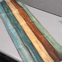 Farmhouse Table Runners 72 inches Long Retro Rustic Barn Wood&Teal Green Brown Turquoise Linen Burlap Rectangle Dresser Scarves Table Setting Decor for Wedding Party Holiday Coffee Dinner Home