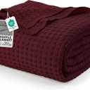Utopia Bedding 100% Cotton Waffle Weave Blanket King Size for Bed - Lightweight, Breathable Summer Blankets Soft and Cozy, Gifts for Women Home Room Decor (Burgundy, 90x108 Inch)
