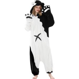 Nuoqi Gawr Gura Onesie Pajamas Women One Piece Hooded Sleepwear Adult Onesie Halloween Christmas Pajamas (Small, Black and White)