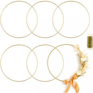 6 Pack Metal Rings for Crafts 24 Inches Macrame Rings Dream Catcher Supplies Floral Hoop Centerpieces Circle Centerpieces for Wedding Table Metal Circle Hoops for Crafts DIY Wreath Candle Rings, Gold