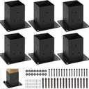 4x4 Post Base, Inner Size 3.5"x3.5"Deck Post Base, Deck Post Base for Concrete, for Mailbox Support Wood Fence Post Anchort (Black - Set 6)