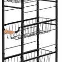 Shinoske Slim Storage Cart, 4-Tier Narrow Rolling Cartwith Pull-Out Iron Basket, Sturdy Slim Storage Cabinet Iron and Wood CombinationIdeal for Kitchen, Bathroom, and Laundry Room, Black