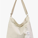 Economical Cotton Canvas Tote Bag,Women Hobo Shoulder Bag Crossbody Handbag with 3 External Pocket,Zipper Closure