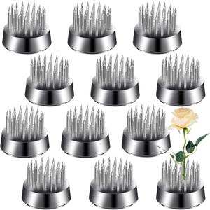 Geiserailie 12 Pcs 23mm/0. 92 Inch Stainless Flower Frog Mini Round Metal Floral Frog Japanese Ikebana Fixed Pin Holder Tool Arrangement Floral Fixation for DIY Flower Craft Arrangements(Silver)