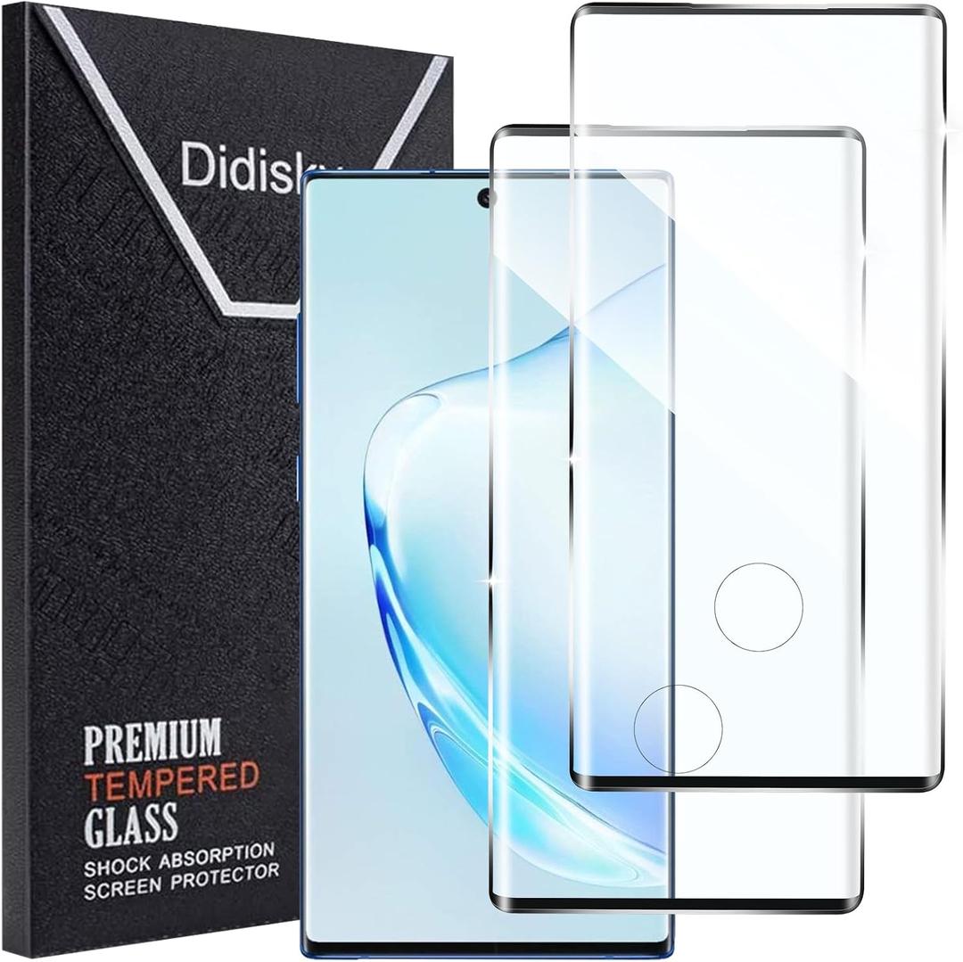 Didisky 2 Pack Screen Protector For Samsung Galaxy Note 10 Plus Tempered Glass, 3D Curved Full Coverage, HD Clear, Anti Scratch, 9H Hardness,Bubble Free, Easy to Install