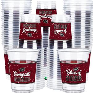 100 Pcs 12oz Graduation Cups Class of 2026 Disposable Graduation Plastic Cups, 2026 Grad Party Cups for Congrats Grad, Class of 2026 Celebration Party Supplies Tableware