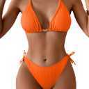Eomenie Womens Ribbed Bikini Set Sexy Halter Triangle Top Swimsuit Tie Side Two Piece Bathing Suit Moderate Coverage (XX-Large, Neon Orange)