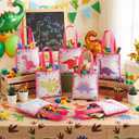 36 Pcs Pastel Dinosaur Gift Bags Bulk Dinosaur Gift Bag Small Non Woven Reusable Goodie Tote Bag with Handles for Three Rex Themed Birthday Girl Dinosaurs Party Favor Supply, 7.87 x 7.87 Inch