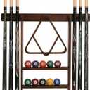 SUPERDIAMOND 6 Holes Wall Mounted Pool Cue Rack, Wood Billiard Stick Holder Holds 6 Cues for Pool Table Accessories, Heavy-Duty Billiards Storage Rack Stand Display for Game Room,Brown