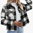 Zeagoo Flannels for Women Cropped Shacket Jacket Fashion Plaid Button Down Shirt 2025 Fall Coat Tops 2XL