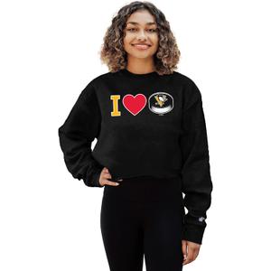 Blue 84 NHL womens Nhl Officially Licensed Women's Cropped Crewneck Sweatshirt Heart Black (X-Large)