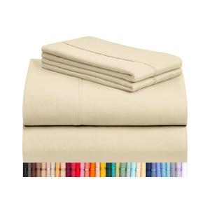 LuxClub 4 PC California King Size Sheet Set Deep Pockets 18" Wrinkle Free Cooling Sheets Machine Washable Hotel Bedding Silky Soft - Cream California King