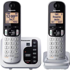 Panasonic DECT 6.0 Expandable Cordless Phone with Answering Machine and Call Block and Caller ID - 2 Cordless Handsets - KX-TGC222S (Silver)