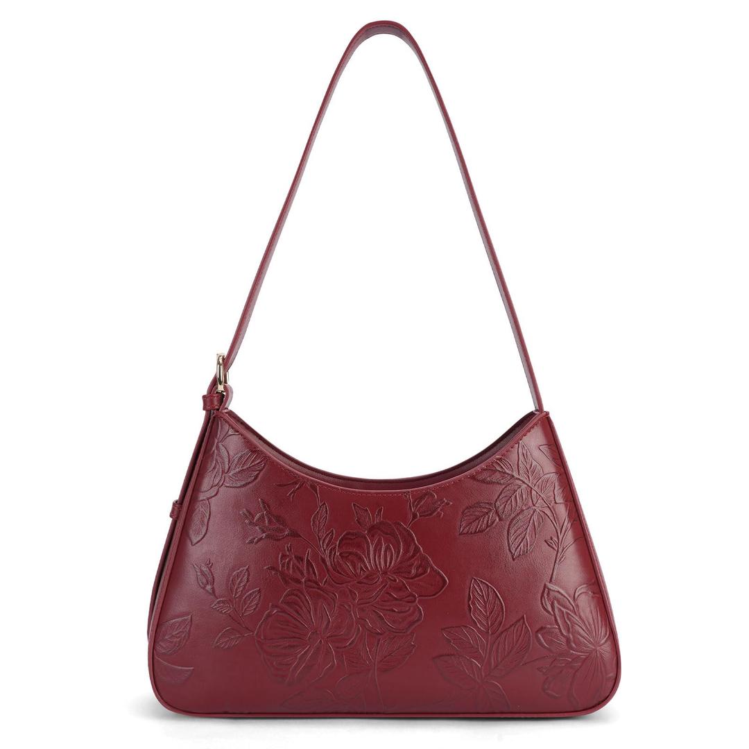 Shoulder Bag for Women Vegan Leather Crescent Hobo Bag Clutch Underarm Purse Top-Handle Handbag Embossed Design | Adjustable Strap, Small, Lightweight Purse, Gift for Women (06-Burgundy)