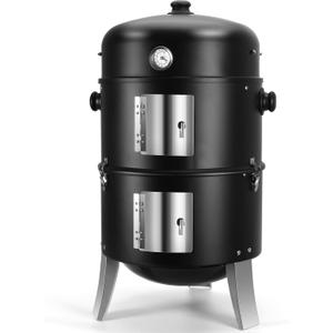 BBQ Charcoal Smoker for Meat: 16 Inch Heavy Duty 4 In 1 BBQ Charcoal Grills - Vertical Barbecue Smokers Grill Combo for Outdoor Cooking Patio Backyard Picnic Party Grilling