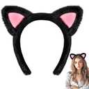 Parma77 Cat Ears Headband, Plush Soft Black Cat Ears Halloween Cosplay Headband Costume Accessories for Makeup, Shower