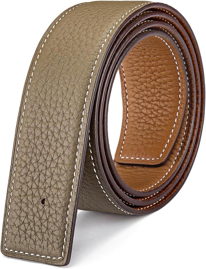 Vatee's Reversible Genuine Leather Belts For Men/Women Replacement Belt Strap Without Buckle 1.25"/1.34"/1.5" Wide (113: Earth Yellow / Khaki)