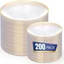 bUCLA 200PCS Clear and Gold Plastic Plates - Clear Disposable Plates with Gold Rim, Includes 100 PCS 10 inch Dinner Plates and 100 PCS 7 inch Dessert Plates for Party&Wedding