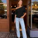 MEROKEETY Women's Off The Shoulder Short Sleeve Tops 2026 Summer Casual Going Out Trendy Y2k T Shirts (Black, XL)