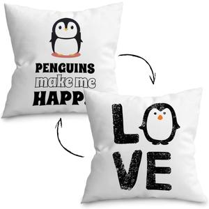 UINHMOP Penguins Make Me Happy Reversible Throw Pillow Cover 1818,Cute Cartoon Penguin Decor Decorations for Home Bedroom Living Room Girls Room,Gifts for Penguin Lovers Owners Girls Women
