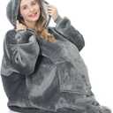 Oversized Hoodie Blanket, Wearable Blanket sweatshirt, Ultra Soft Sherpa Fleece Comfy Snuggle Hoodie (Grey)