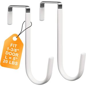Over The Door Hooks 2 Pack  Heavy Duty Door Hanger Hooks for Hanging Towels, Bags, Robes, Clothes  No Drilling Over Door Hook, Dorm Essentials, Towel Racks for Bathroom, Bedroom, Closet
