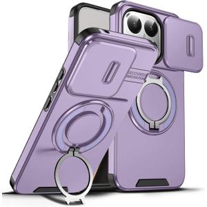 Compatible with Xiaomi 15T Case with Stand, Heavy Duty Shockproof Phone Case for Xiaomi 15T with Camera Cover (Purple)