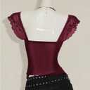BEAUDRM Women's Y2k Ruffle Tank Tops Ruched Sheer Mesh Sweetheart Neck Sleeveless Crop Tops Night Out Outfit Burgundy X-Small