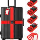 8 Pack Luggage Straps and Tags Set (4 Straps, 4 Tags), Luggage Straps for Suitcases TSA Approved Suitcase Belt Luggage Tags, Red