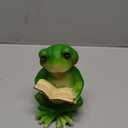 KiaoTime Green Resin Frog Statue Reading Book Outdoor Contemporary Animal Sculpture Decoration