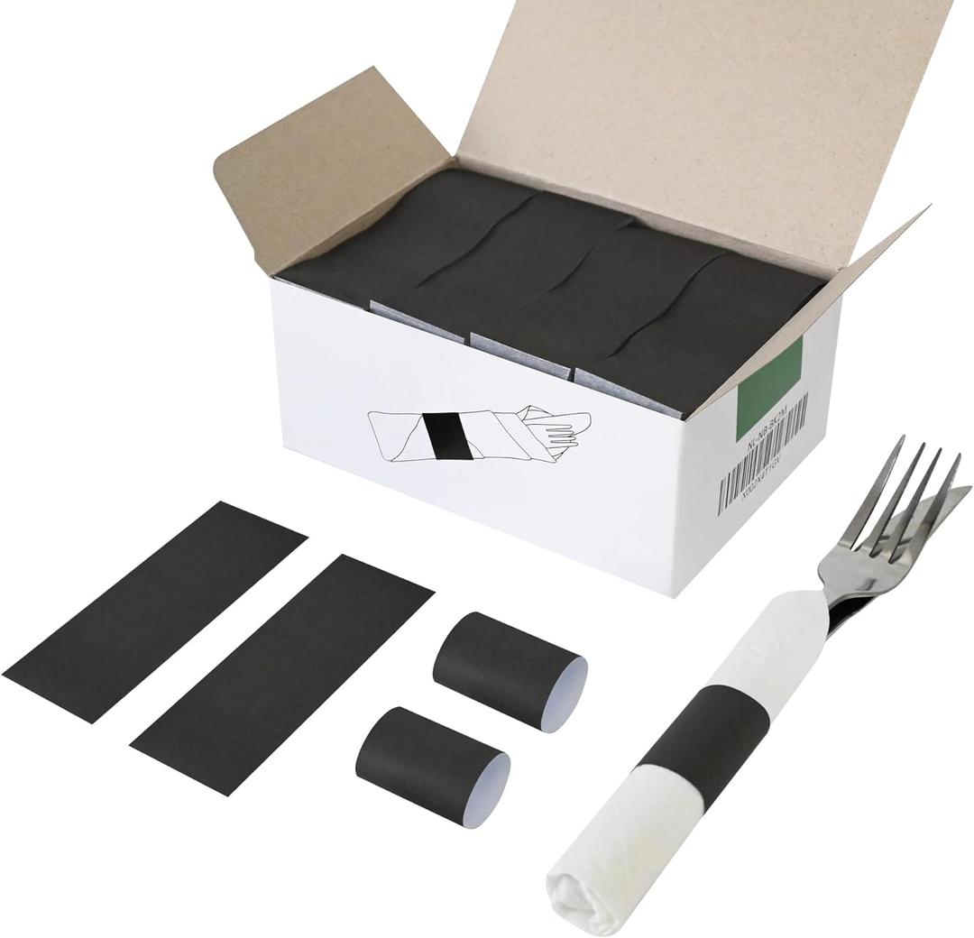 NATURALABEL Standard Napkin Band, Paper Napkin Rings Self Adhesive 2000-Count (Black) (1 Boxes (2,000 Units))