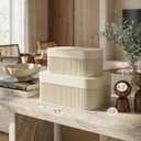 Decorative Storage Boxes with Lids Set of 2 Beautiful Fluted Cardboard Organizer Bins for Your Home Bookshelf Decor to Safely Store Your Documents, Memory Box Items and Other Keepsakes in Style