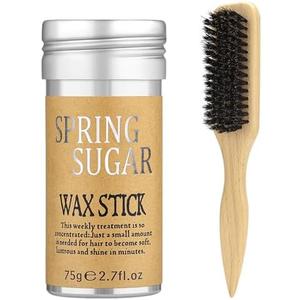 SPRINGSUGAR Slick Back Hair Brush & Hair Wax Stick Set for Slick Back – Boar Bristle Brush for Sleek, Control, Flyaways & Baby Hairs – Wax Stick for Women Sectioning & Parting