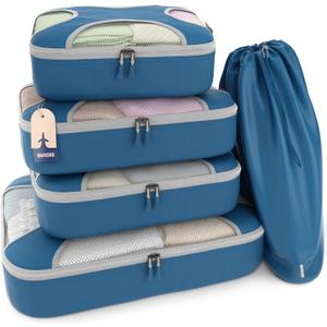Shacke Packing Cubes for Travel 5 Set - Premium Luggage Organizer Bags - Versatile Travel Organizer for Women and Men - Optimized Packing Bags - Travel Essentials (Navy Blue)