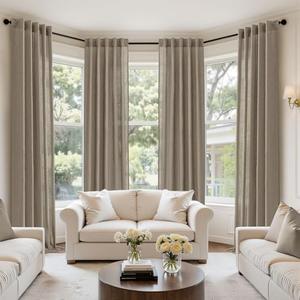 MIULEE Dark Taupe Linen Curtains 102 Inch Long 4 Panels Light Filtering Window Drapes with Rod Pocket Back Tab for Living Room Bedroom Farmhouse Decor 42" W x 102" L Inches