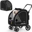 PAWZIDEA Dog Stroller for Large Dogs, Pet Stroller with Detachable Carrier for Portable Dog Crate for Car Seat, Foldable Dogs Jogger Strollers, All Terrain 9 Wheels, Adjustable Handle, Storage Bag (Black Warrior, Detachable)