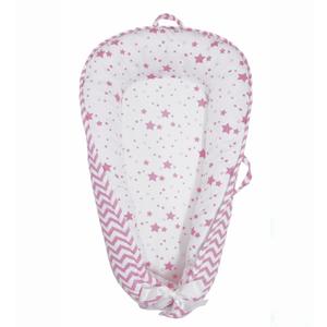 Baby Nest, Baby Lounger, Organic Cotton Lounger for Baby, Reversible Breathable Adjustable Portable - Star Collection (Pink)