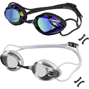 Swim Goggles, Anti Fog Swimming Goggles UV Protection Mirrored & Clear (Black Color+gray)