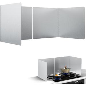 18"x16" Stove Splash Guard 2 Pack, Foldable Stainless Steel Backsplash, Heat Insulation Oil Splash Protector with Edge Guard for Kitchen Countertop